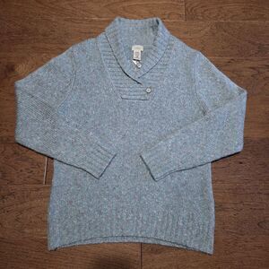 LL Bean Womens L Wool Blend Sweater Shawl Collar Pullover Soft Warm Cozy ODBF3